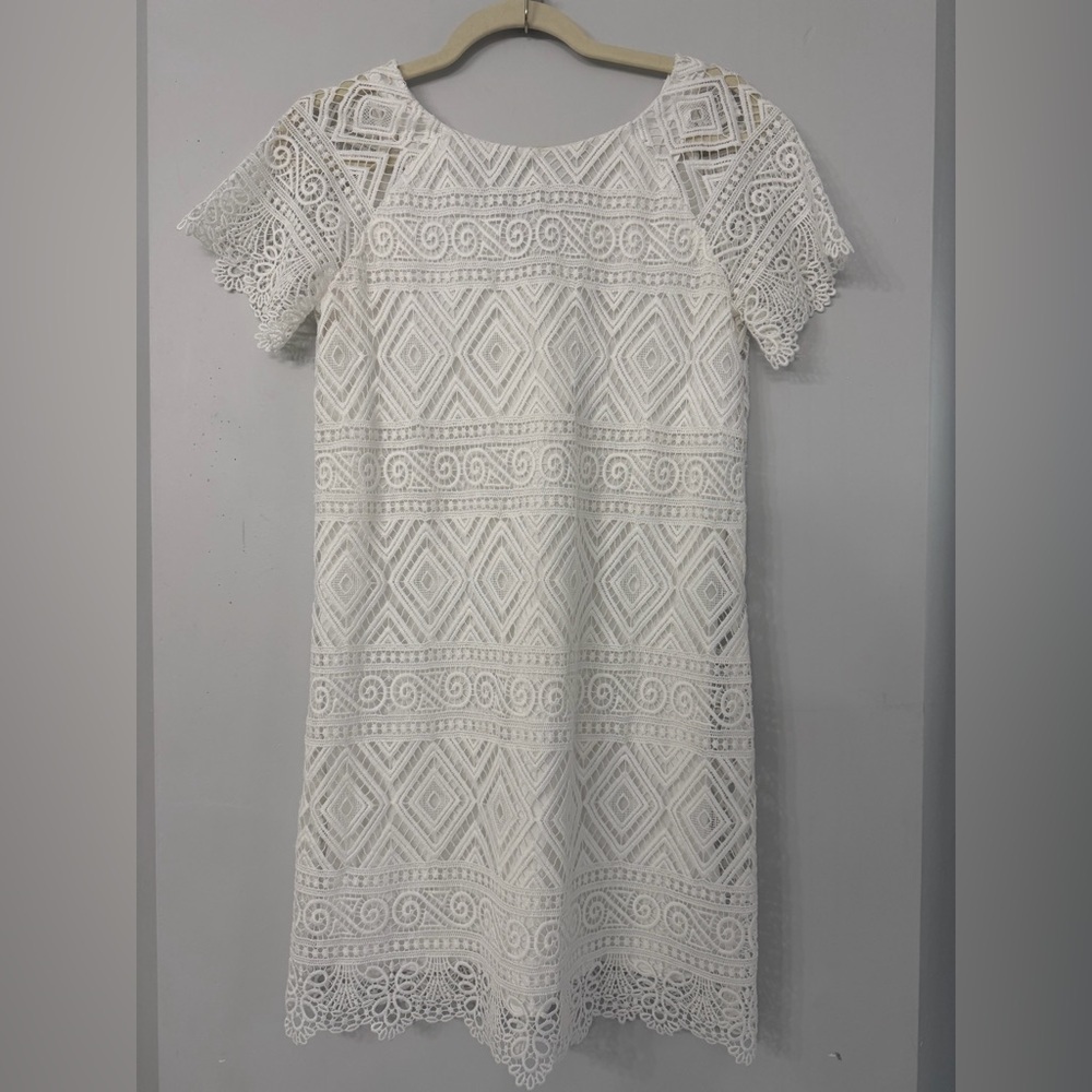 Madewell Women’s 0 or XS White Lace over lining short sleeve crewneck mini dress - Picture 2 of 9